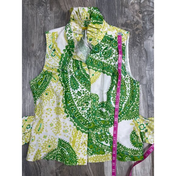 Flores & Flores Silk Sleeveless Blouse 10 Button Down Top Sequin Embroidered - Picture 7 of 7